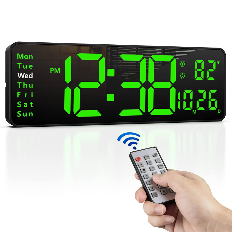 Zgrmbo 16" Large Digital Wall Clock with Remote, Large Display LED Wall Clock for Living Room/Gym/Shop/Warehouse/Office Decor, 12/24H, Auto Dimming, T