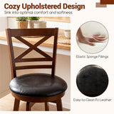 Set of 2 Swivel Bar Stools, 30.5" Bar Height Chairs with High Back & Faux Leather Upholstered Seat, Rubber Wood Barstools for Kitchen Island, 2