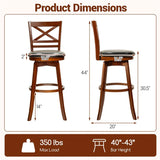 Set of 2 Swivel Bar Stools, 30.5" Bar Height Chairs with High Back & Faux Leather Upholstered Seat, Rubber Wood Barstools for Kitchen Island, 2