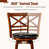 Set of 2 Swivel Bar Stools, 30.5" Bar Height Chairs with High Back & Faux Leather Upholstered Seat, Rubber Wood Barstools for Kitchen Island, 2