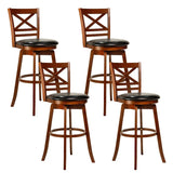 Set of 2 Swivel Bar Stools, 30.5" Bar Height Chairs with High Back & Faux Leather Upholstered Seat, Rubber Wood Barstools for Kitchen Island, 2