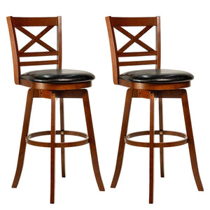 Set of 2 Swivel Bar Stools, 30.5" Bar Height Chairs with High Back & Faux Leather Upholstered Seat, Rubber Wood Barstools for Kitchen Island, 2