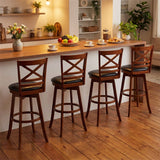Set of 2 Swivel Bar Stools, 30.5" Bar Height Chairs with High Back & Faux Leather Upholstered Seat, Rubber Wood Barstools for Kitchen Island, 2