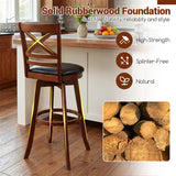 Set of 2 Swivel Bar Stools, 30.5" Bar Height Chairs with High Back & Faux Leather Upholstered Seat, Rubber Wood Barstools for Kitchen Island, 2