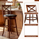 Set of 2 Swivel Bar Stools, 30.5" Bar Height Chairs with High Back & Faux Leather Upholstered Seat, Rubber Wood Barstools for Kitchen Island, 2