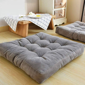 HIGOGOGO Floor Pillow, Square Tufted Seat Cushion Thicken Corduroy Meditation Pillow Floor Cushion for Yoga Living Room Balcony Office, Grey, 22X22